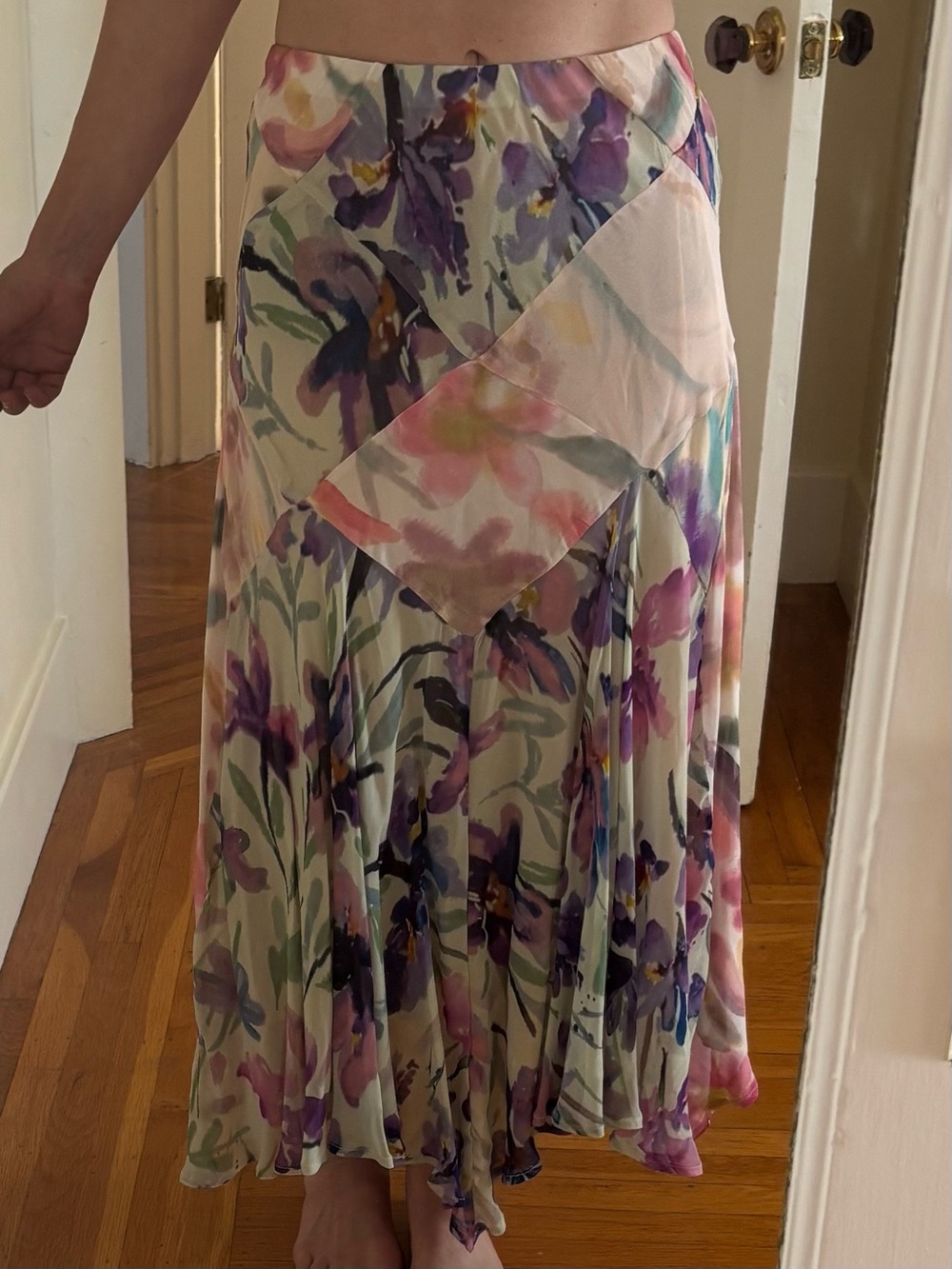 Anthropologie Floral Patchwork Maxi Skirt - Purple, Pink, Green